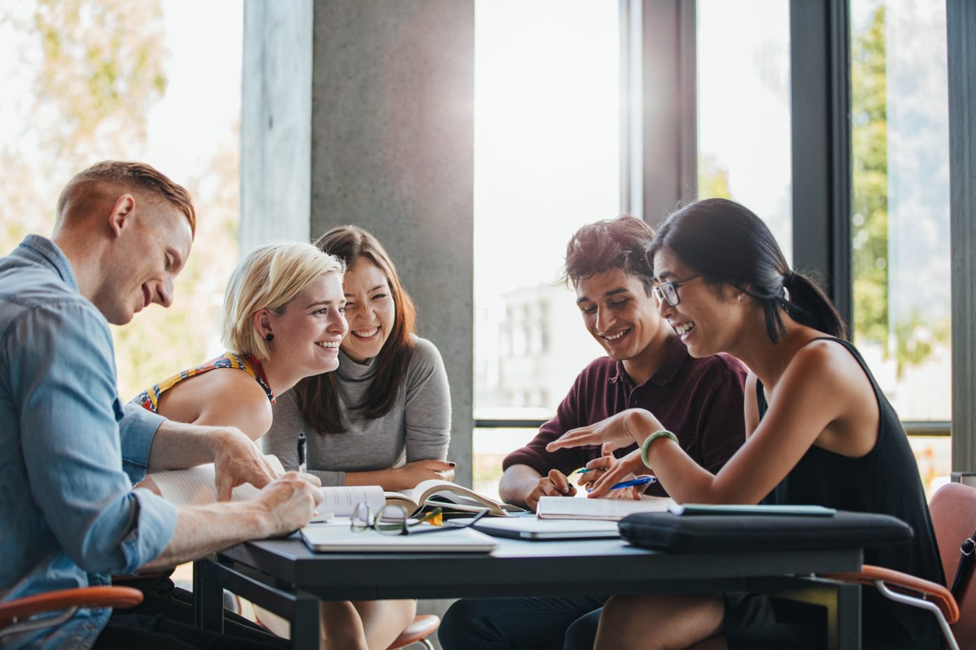 Students studying together around a table